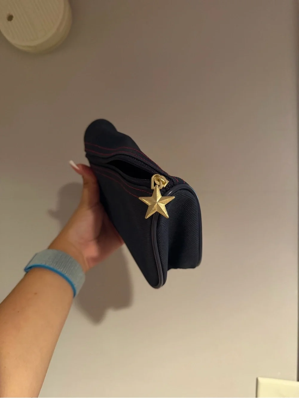 Navy Toiletry Pouch with Red Contrast Stitching